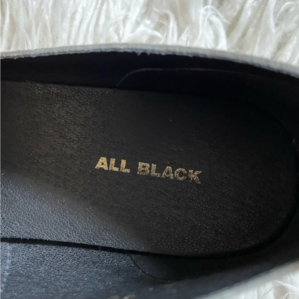 ALL BLACK White Leather Side Scoop Flatform Slip On Sneakers EUC Size 38